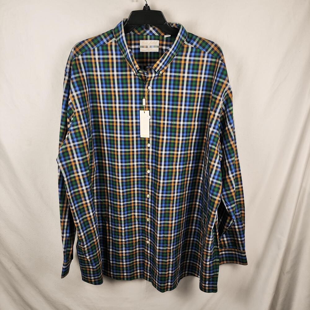 Roundtree & Yorke Shirt Mens 4XLT Multicolor Plaid Non Iron Stretch Long Sleeve